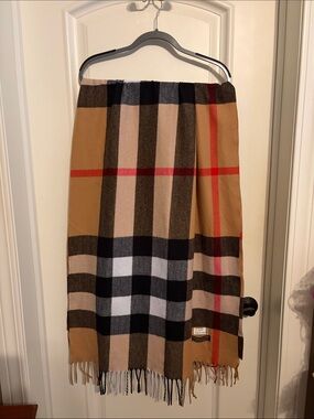 Classic Plaid Fringe Wrap - Camel/Black/Red/White